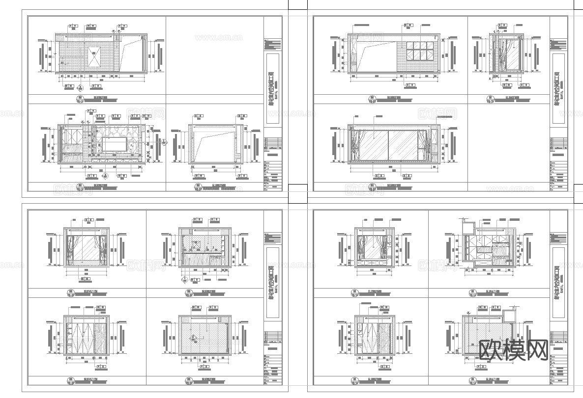 3套意式风样板间 最新全套 效果图 施工图设计cad施工图
