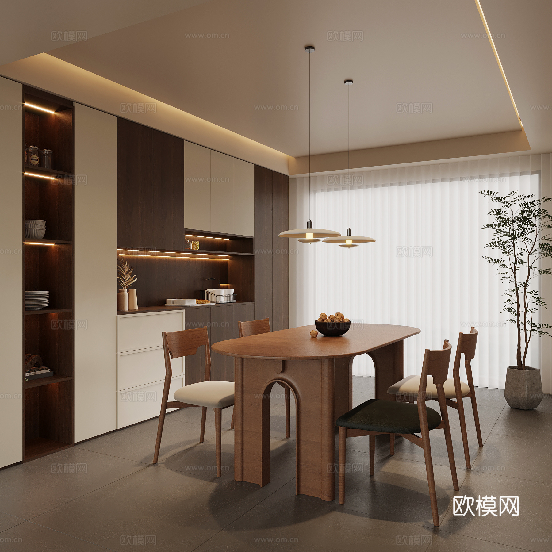 中古风餐厅 餐边柜 酒柜 餐桌椅su模型