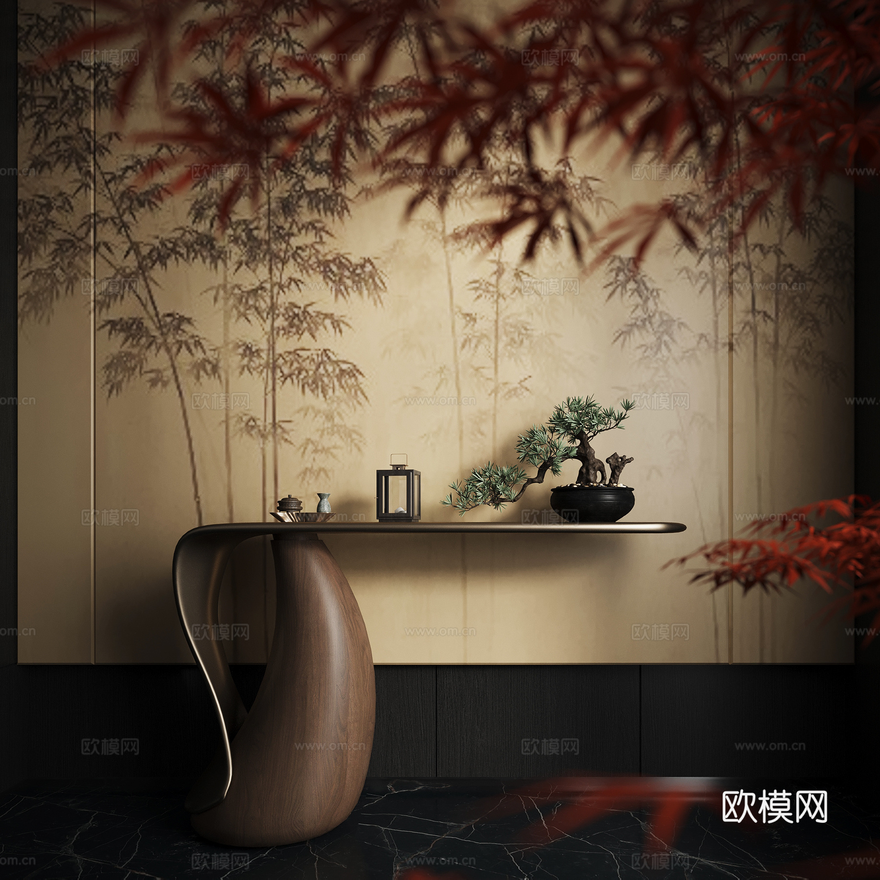 新中式端景台su模型