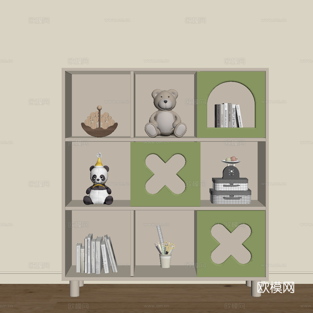 现代奶油风儿童柜 玩具柜 置物柜su模型