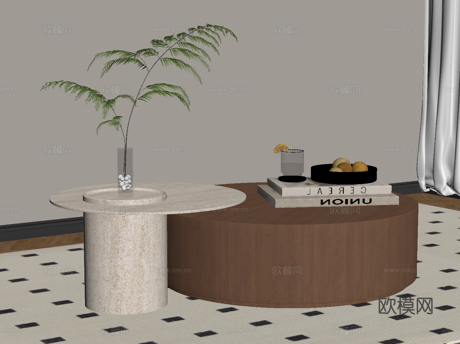 侘寂中古风茶几 大理石茶几su模型
