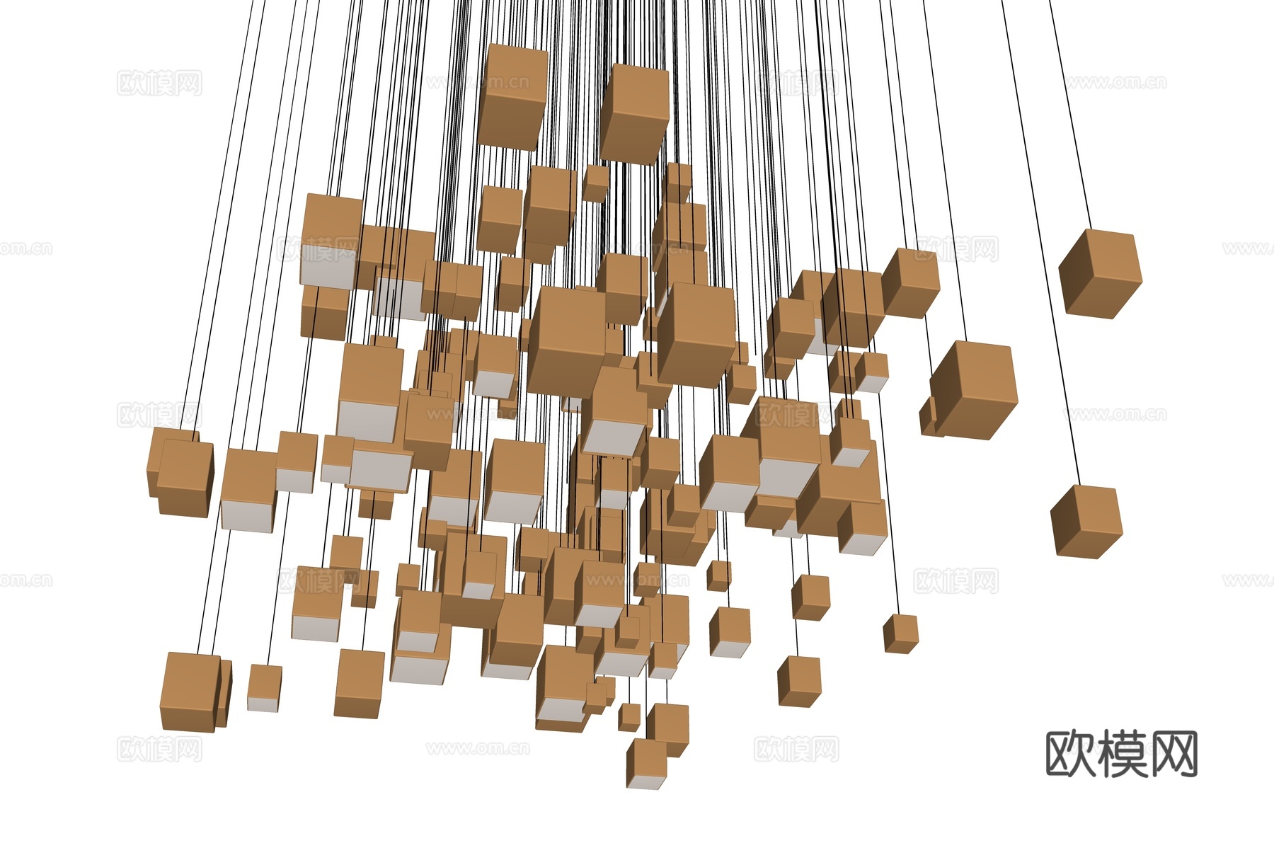 现代吊灯 金属吊灯 轻奢吊灯 金属方块吊灯 多头吊灯 酒店吊su模型
