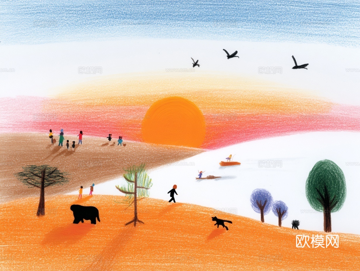 儿童房挂画手工蜡笔画手工铅笔画彩色铅笔画