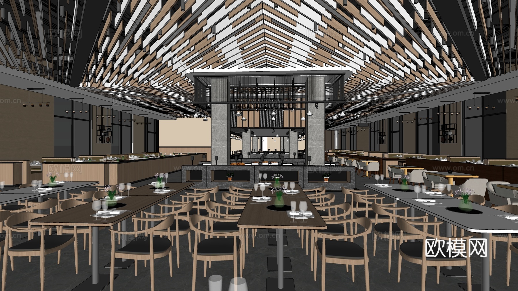 现代酒店餐厅 茶餐厅 中餐厅su模型