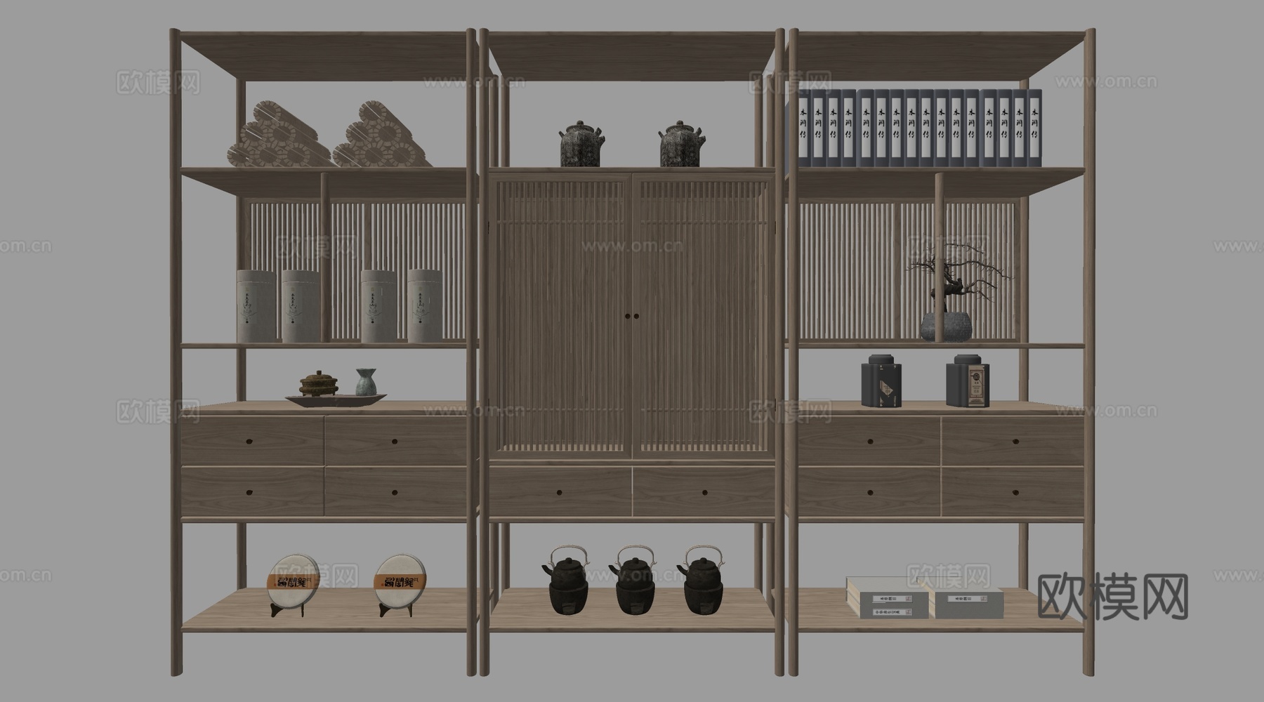 新中式博古架 装饰架 置物架 陈列架su模型