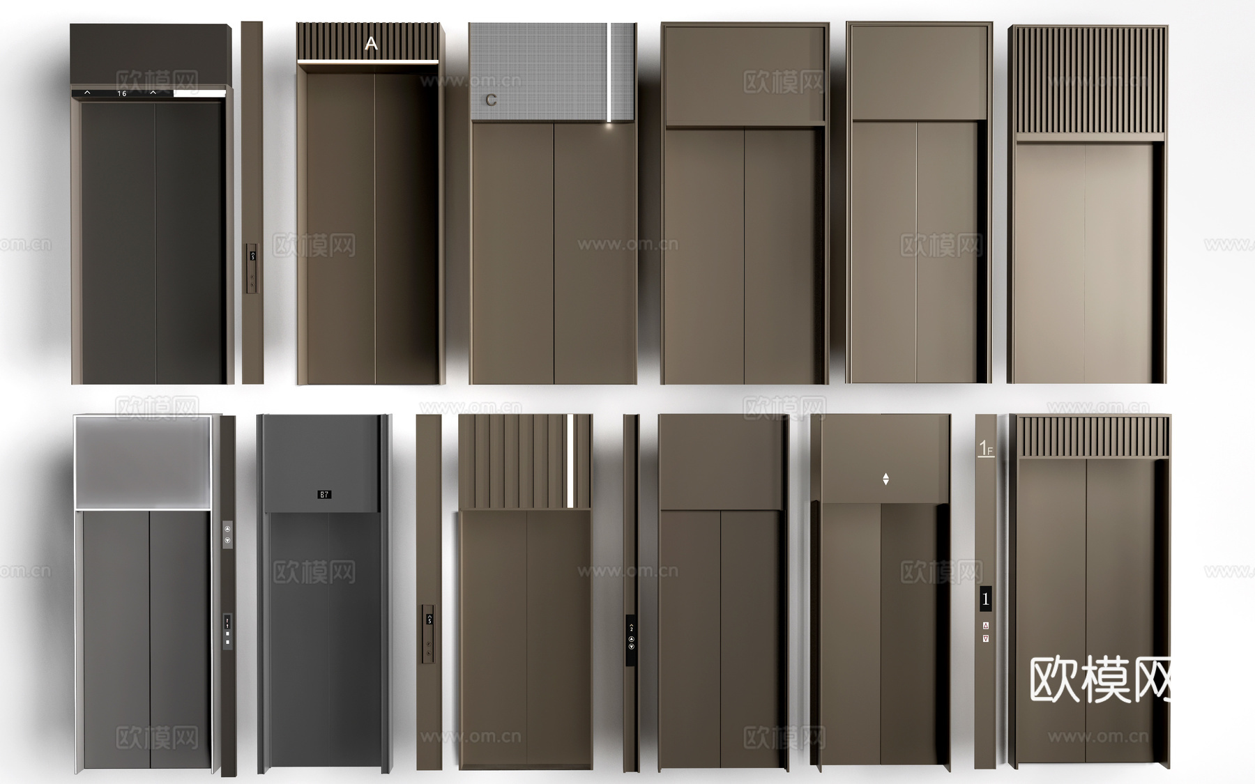 现代电梯厅 电梯门 电梯间su模型