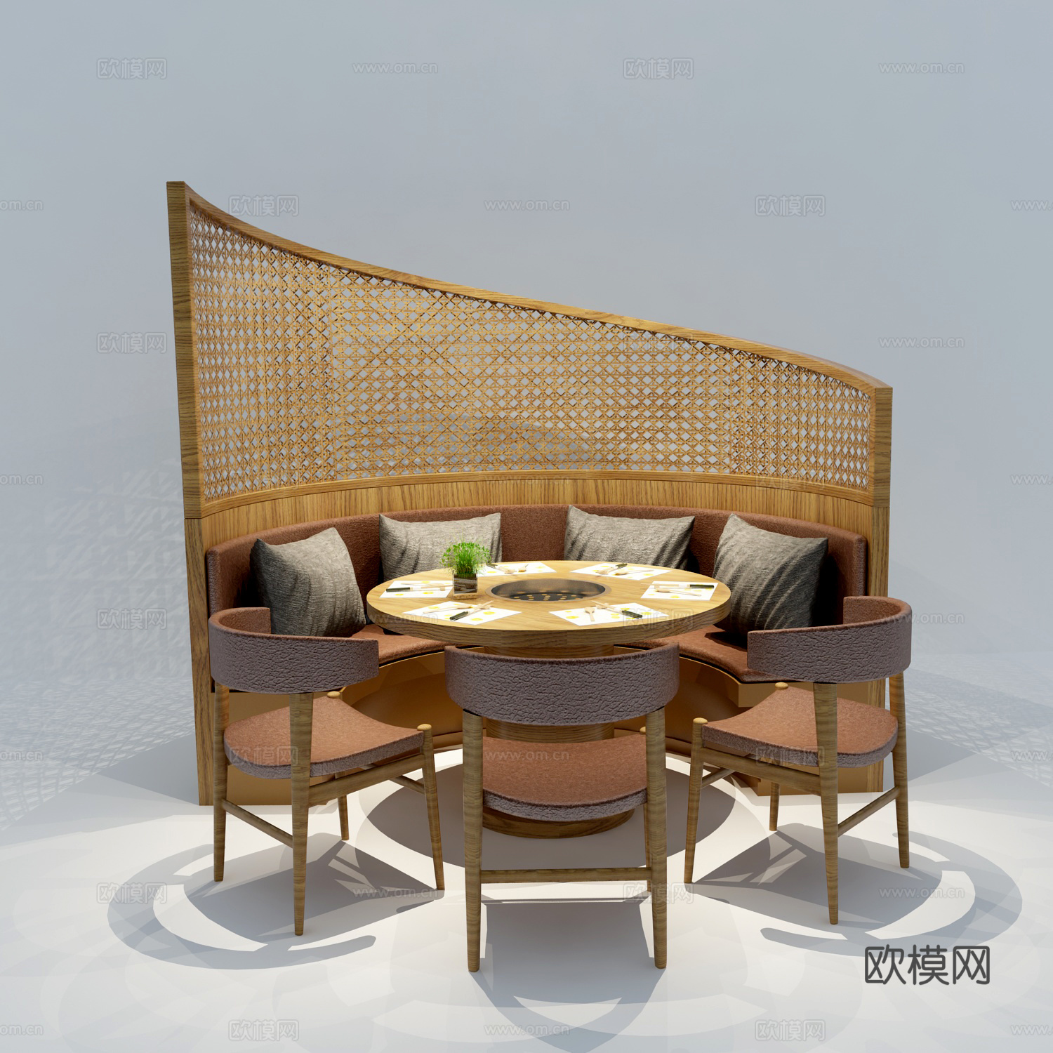 圆形卡座 竹编卡座 木质卡座3d模型下载（渲染图2）