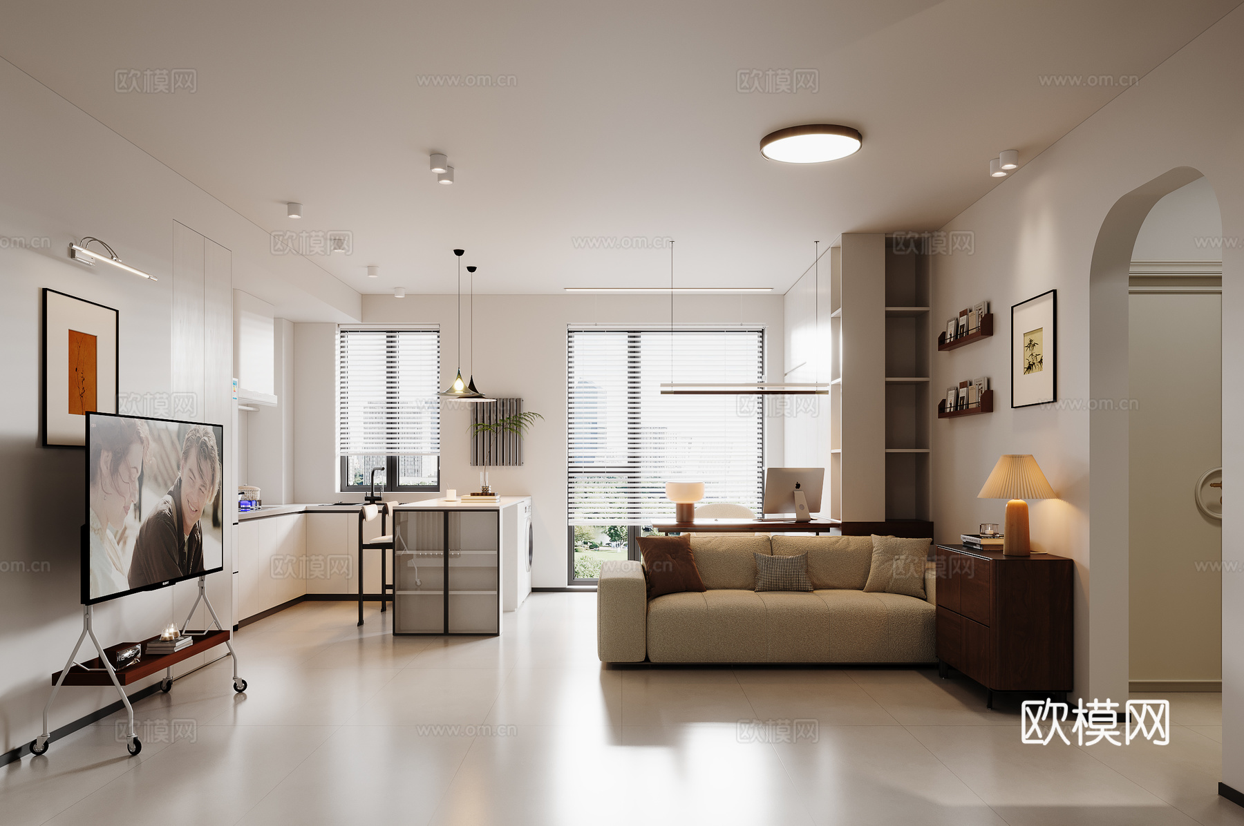 奶油风客餐厅su模型