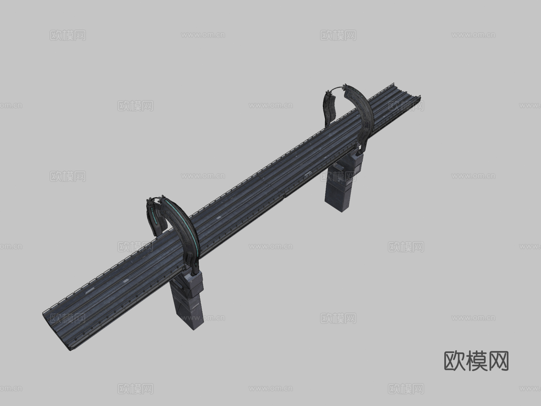 科幻有轨电车火车桥3d模型下载（渲染图2）