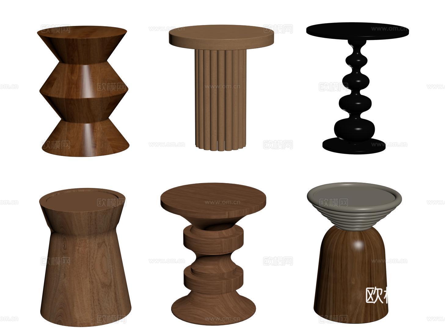 复古边几角几 中古小茶几 圆边几 实木边几su模型