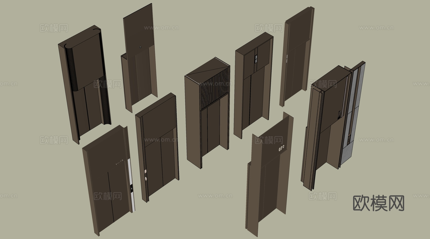 现代电梯厅 电梯门 电梯轿厢 升降电梯su模型