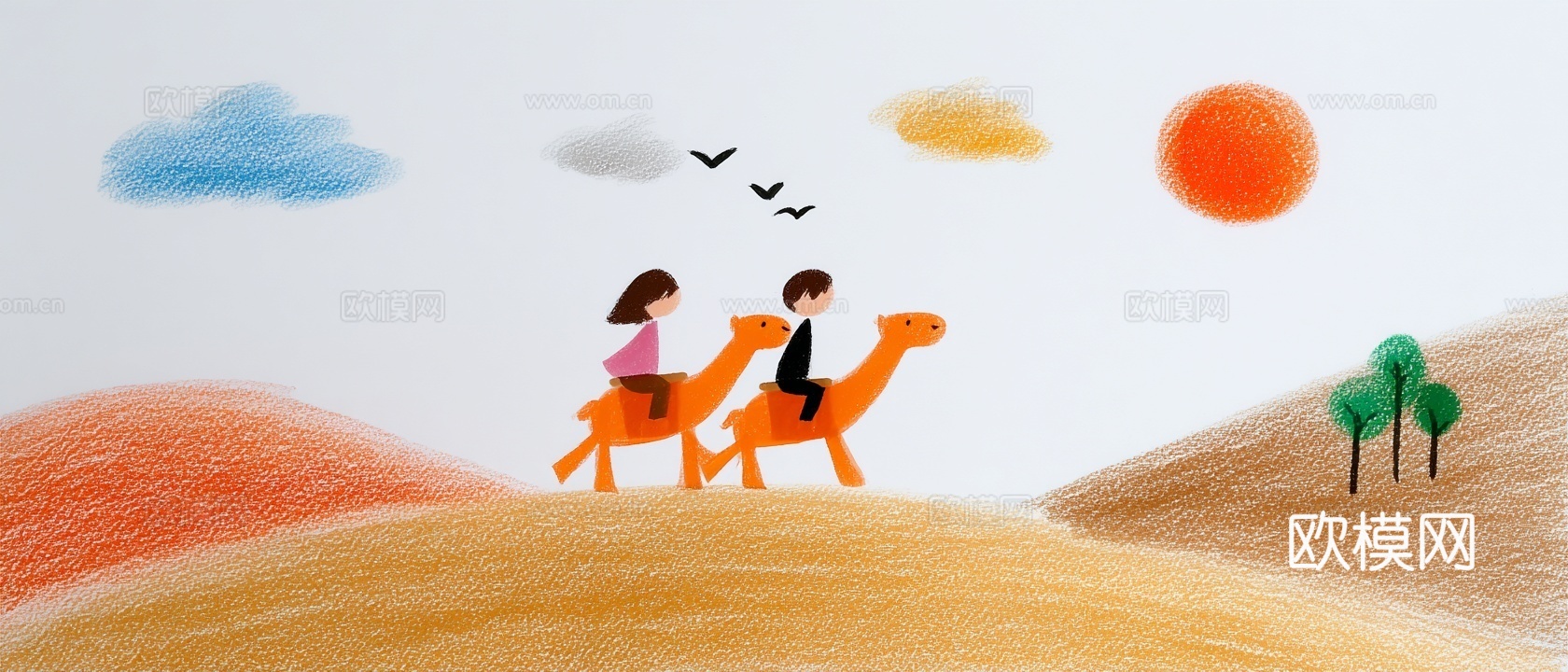 儿童房挂画手工蜡笔画手工铅笔画彩色铅笔画