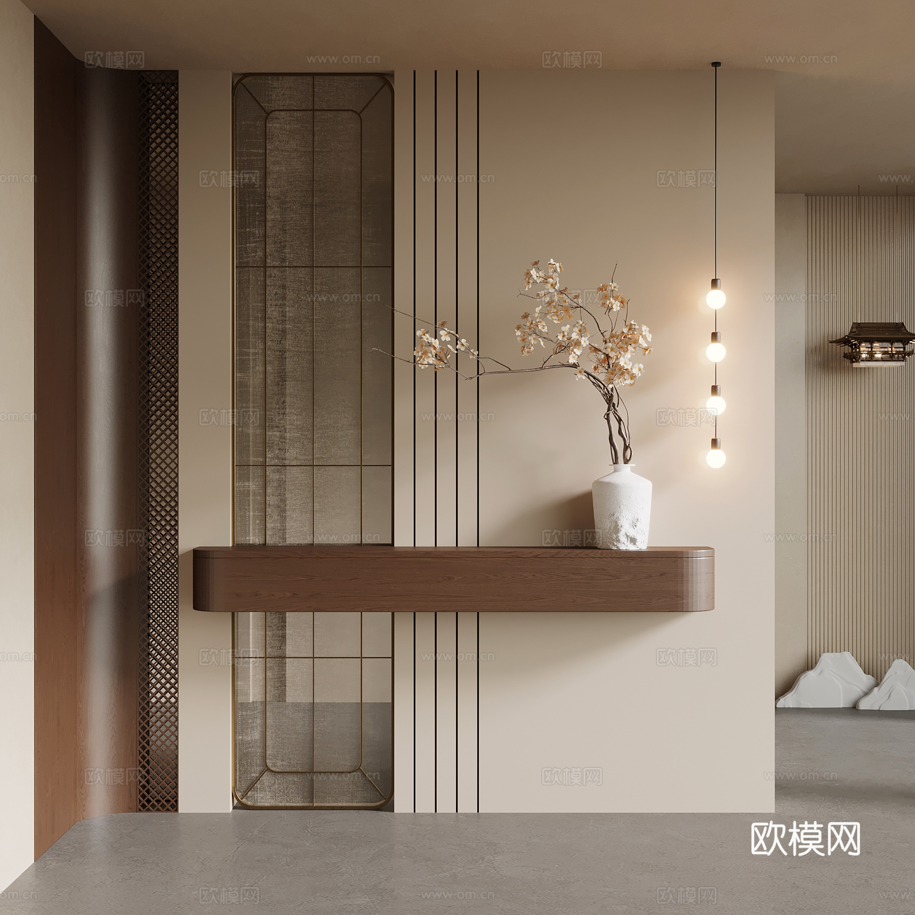 新中式玄关 隔断su模型