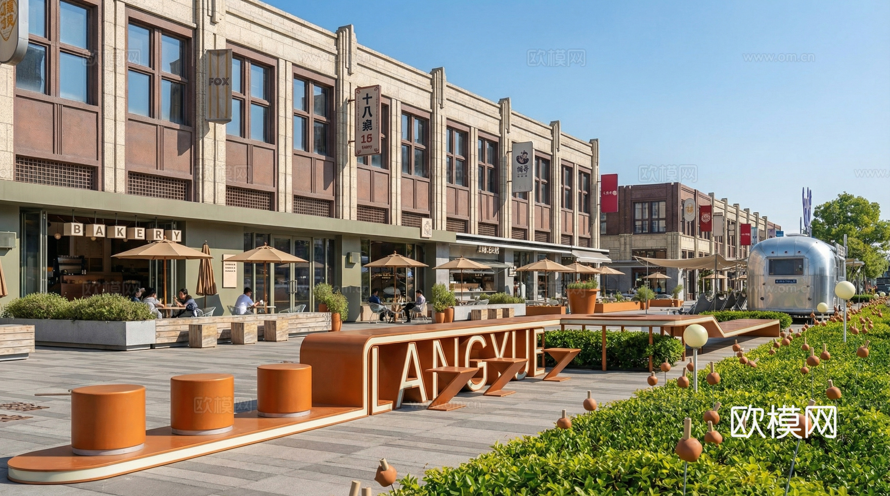 现代极简商业外摆 现代商业街 现代商业外摆 沿街商业外摆su模型