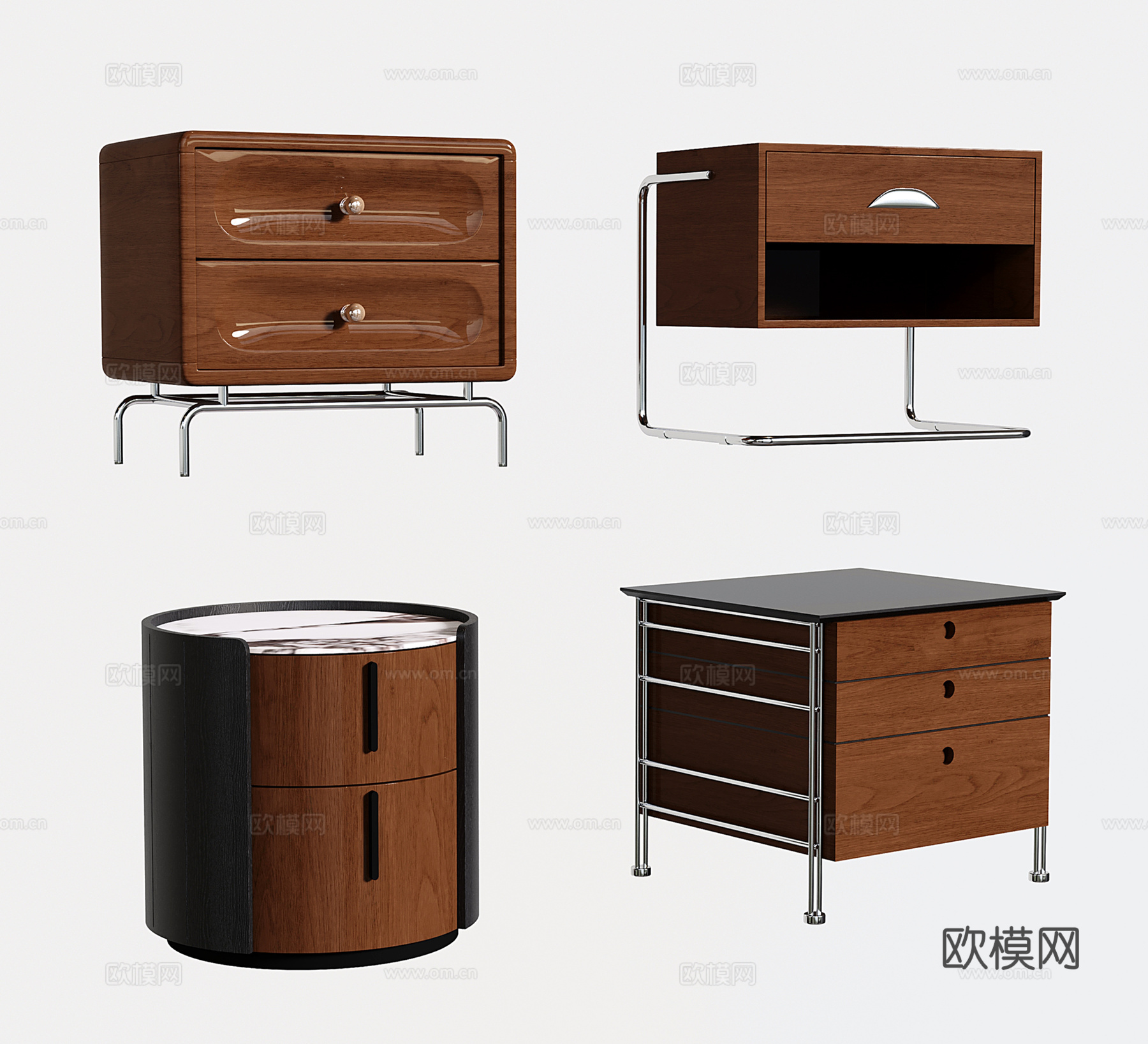 中古实木床头柜 意式床头柜 圆形su模型