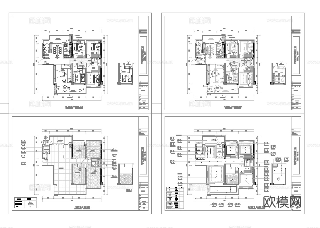 3套意式风样板间 最新全套 效果图 施工图设计cad施工图