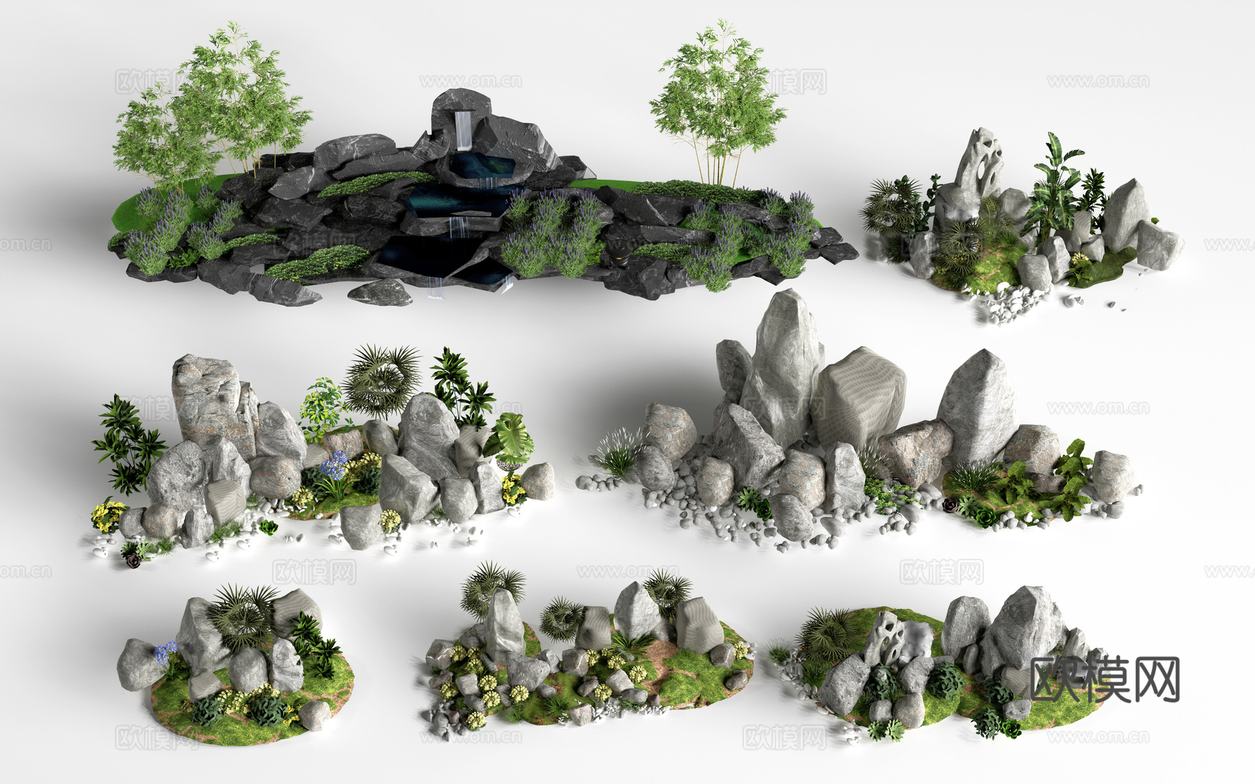 现代假山石头 景石 园林小品 景观石头su模型