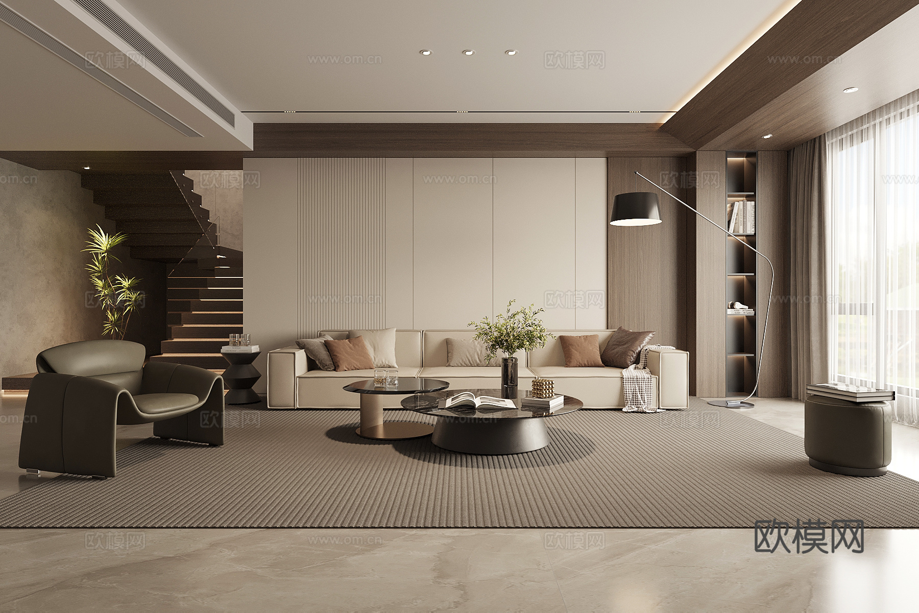 现代客厅 沙发茶几组合 背景墙su模型