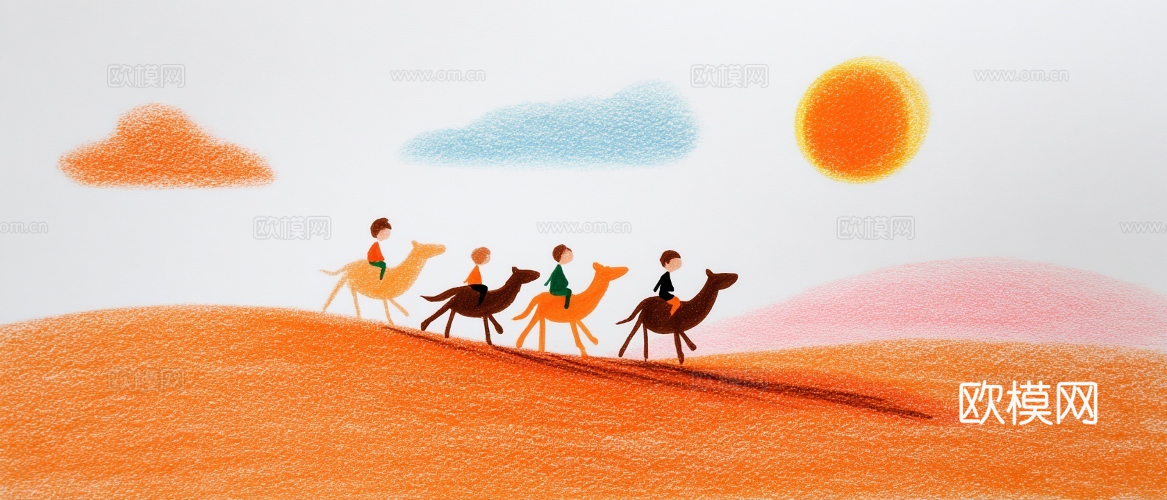 儿童房挂画手工蜡笔画手工铅笔画彩色铅笔画