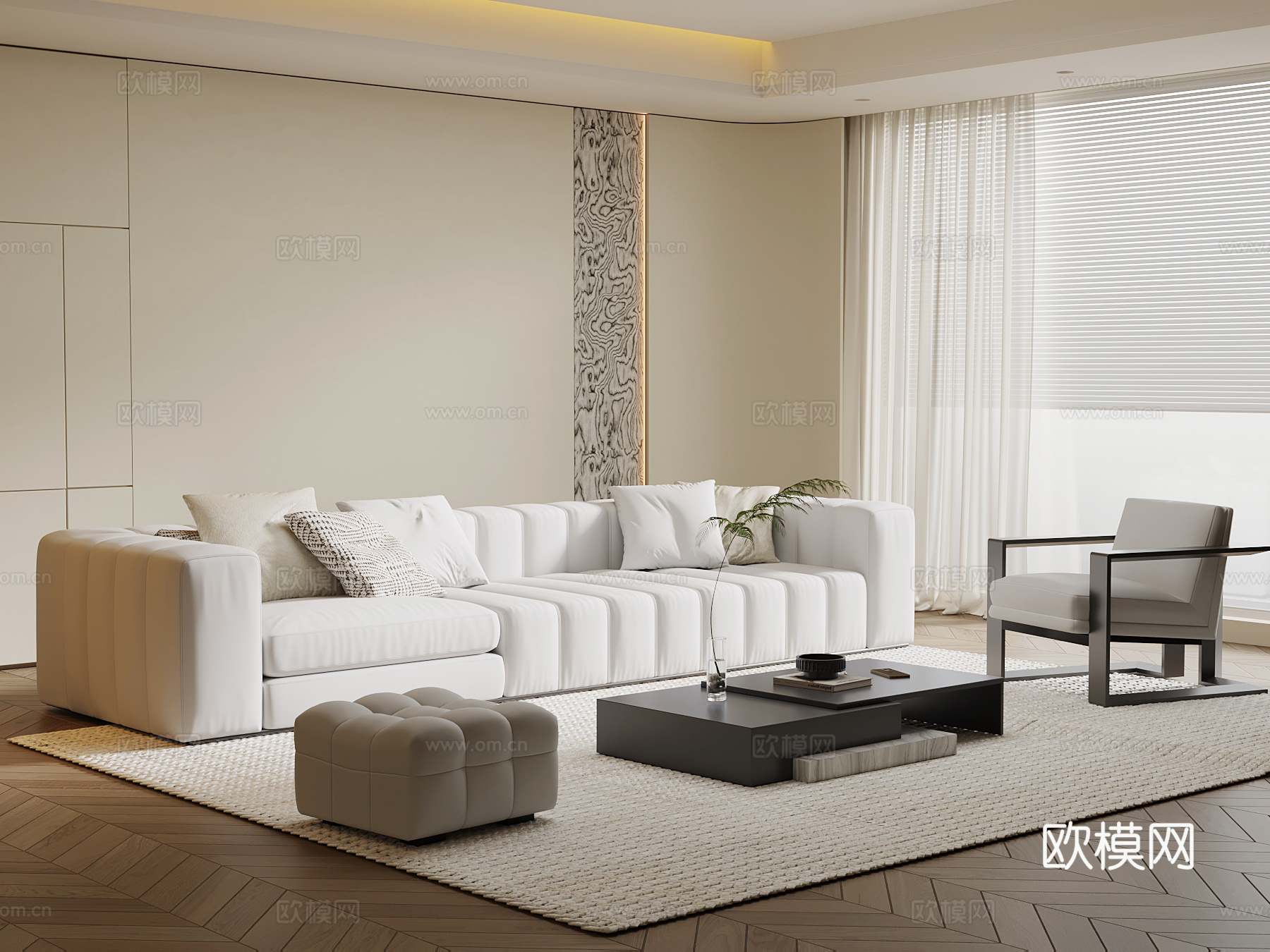 现代简约客厅 沙发茶几组合su模型