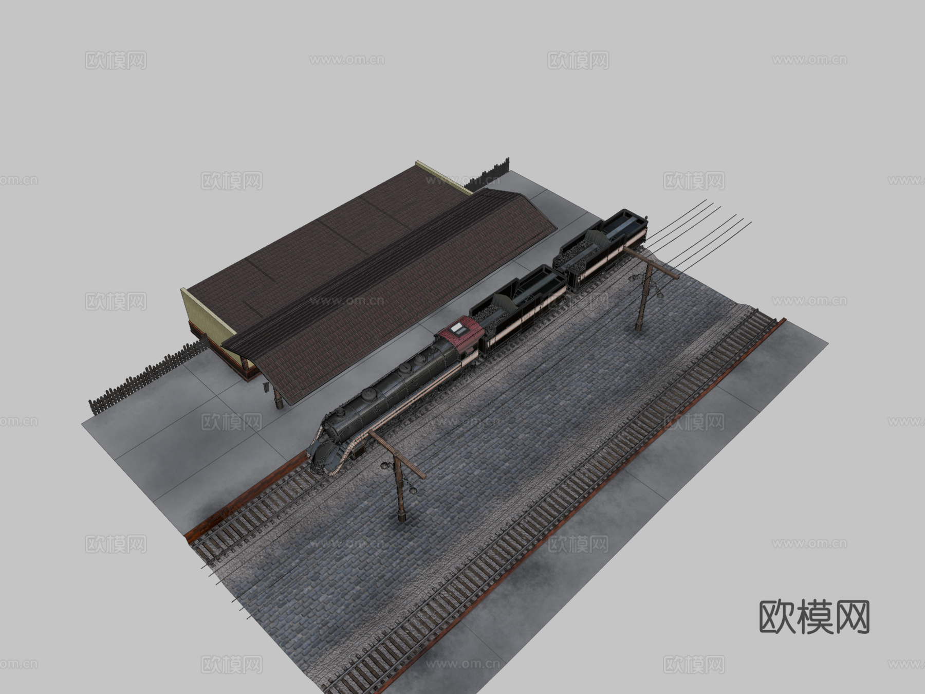 蒸汽机车3d模型下载（渲染图2）