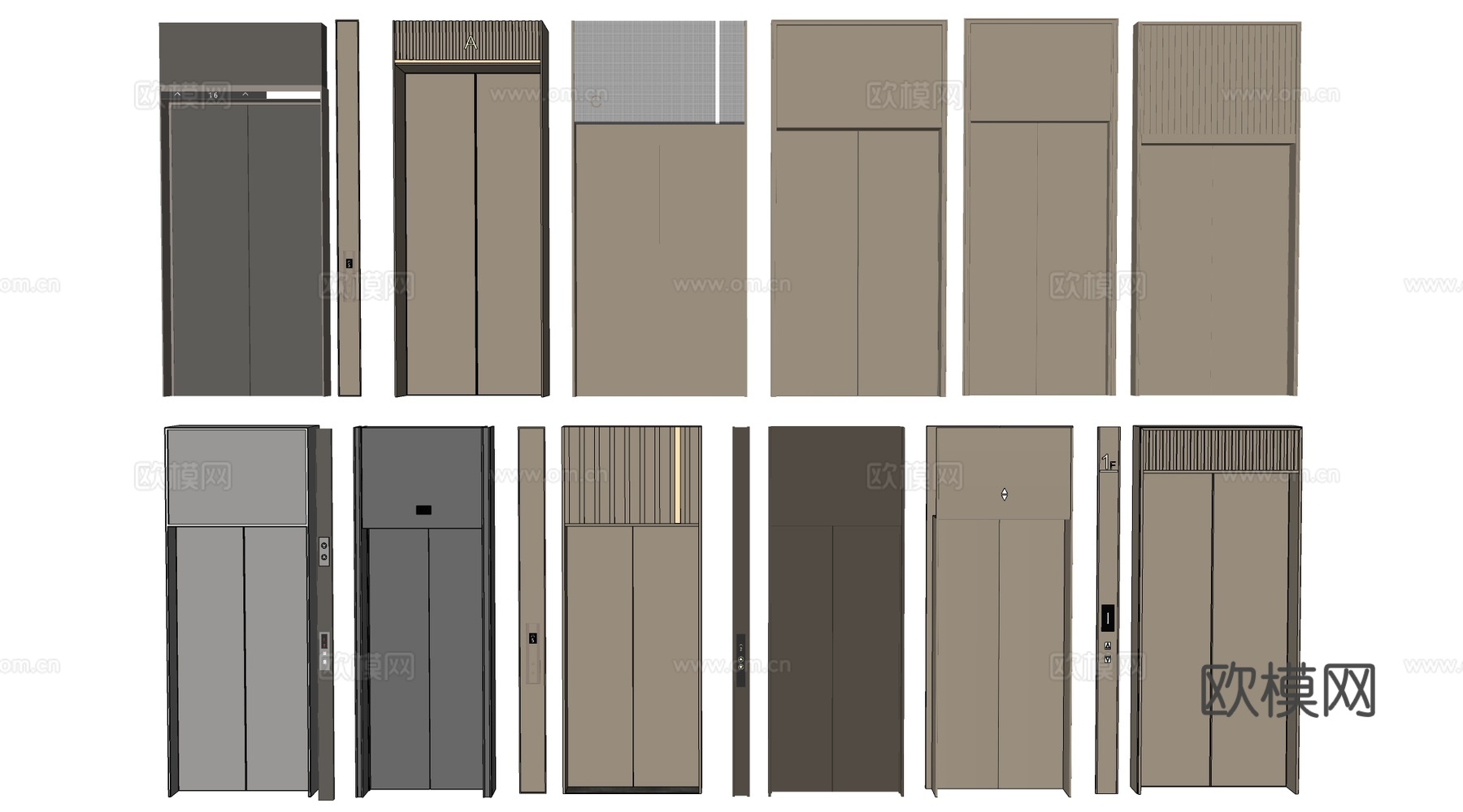 现代电梯厅 电梯门 电梯间su模型