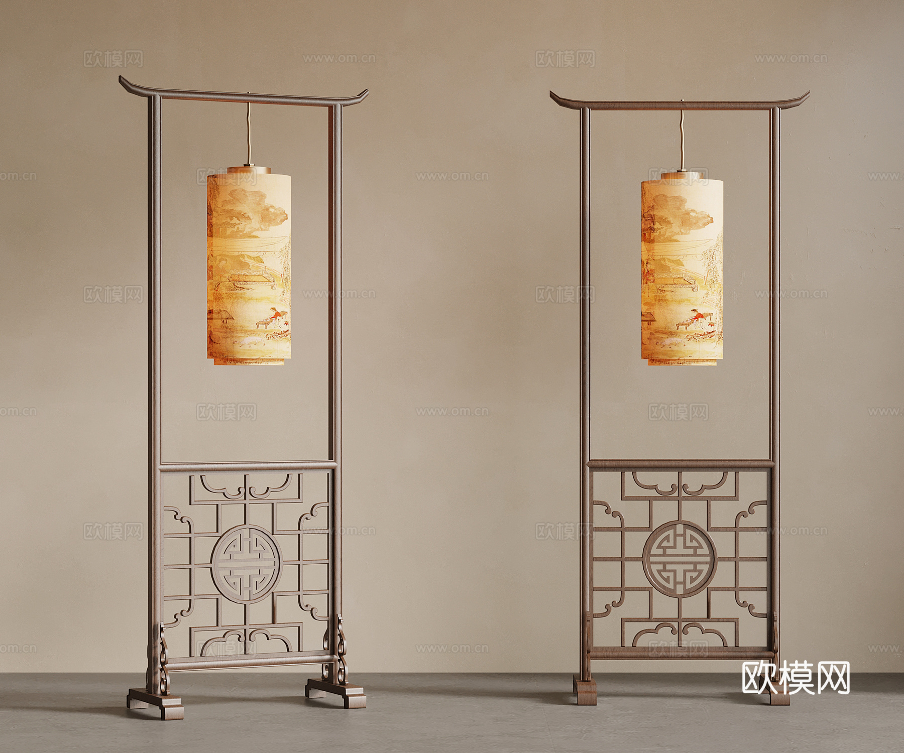 新中式落地灯 屏风隔断su模型