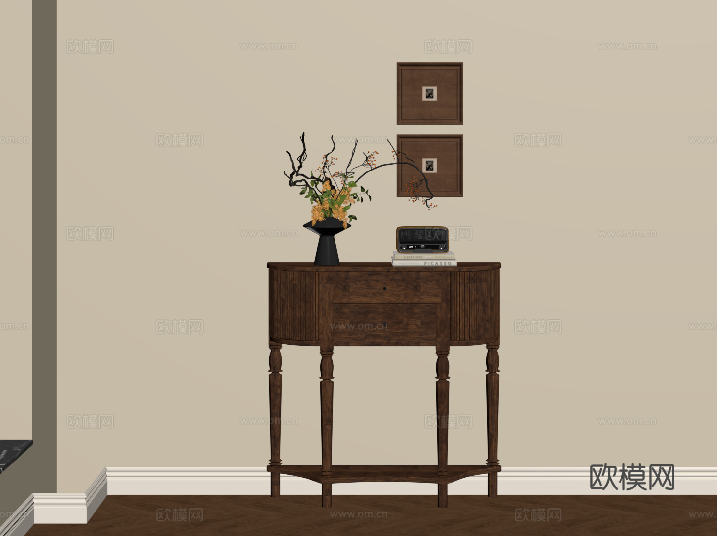 法式复古玄关柜 边柜 走廊储物柜su模型