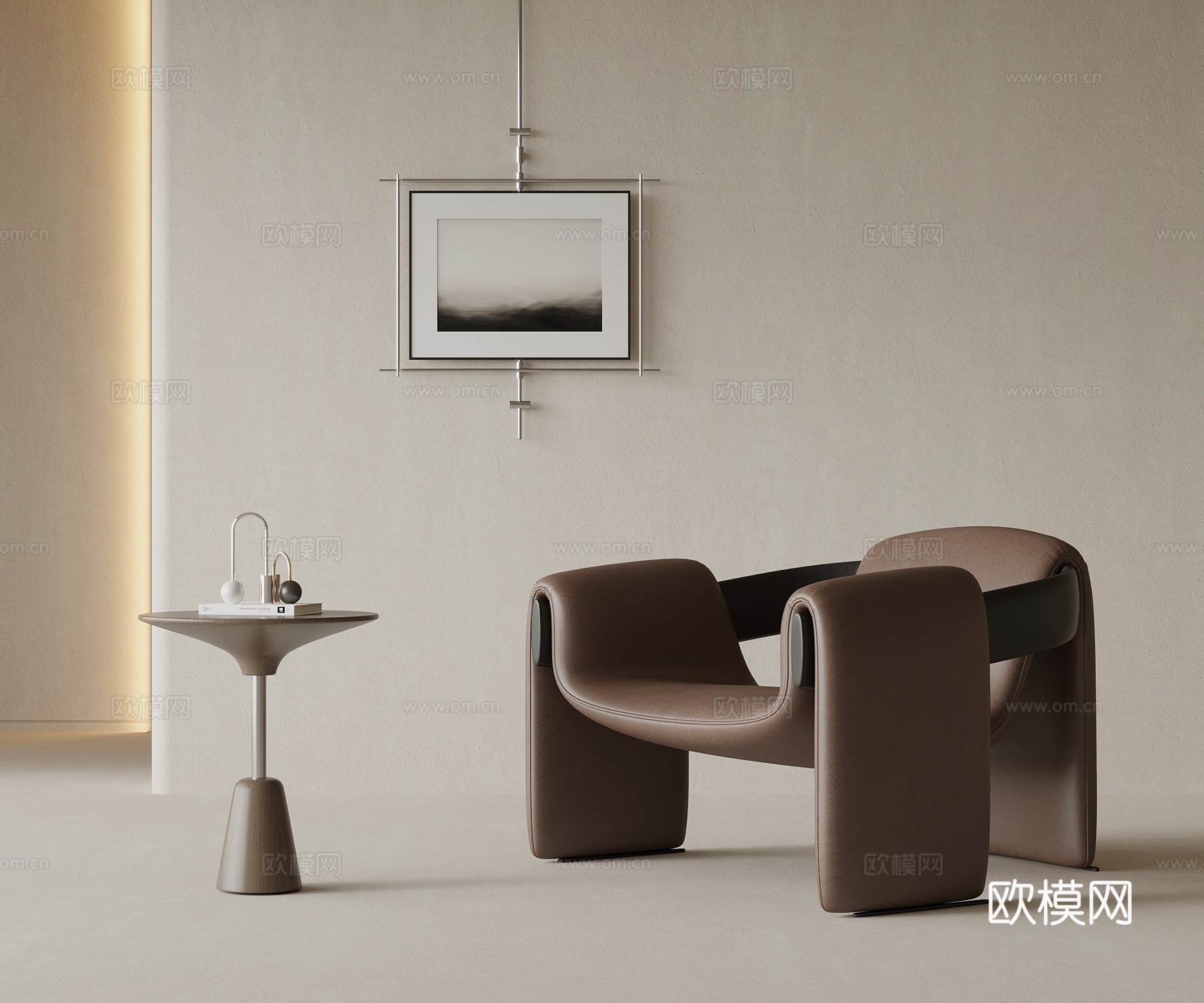现代意式休闲椅 边几 挂画su模型