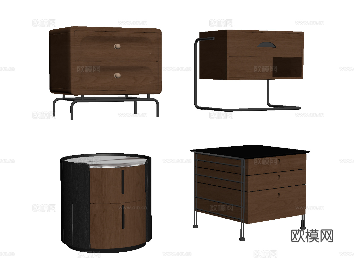 中古实木床头柜 意式床头柜 圆形su模型