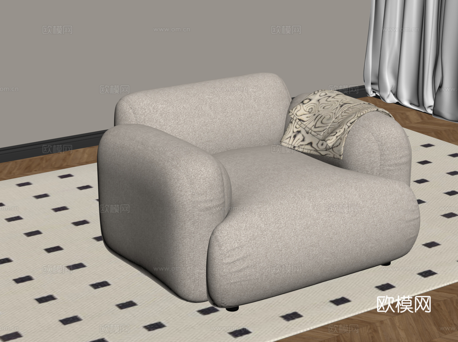现代奶油风单人沙发 懒人沙发su模型