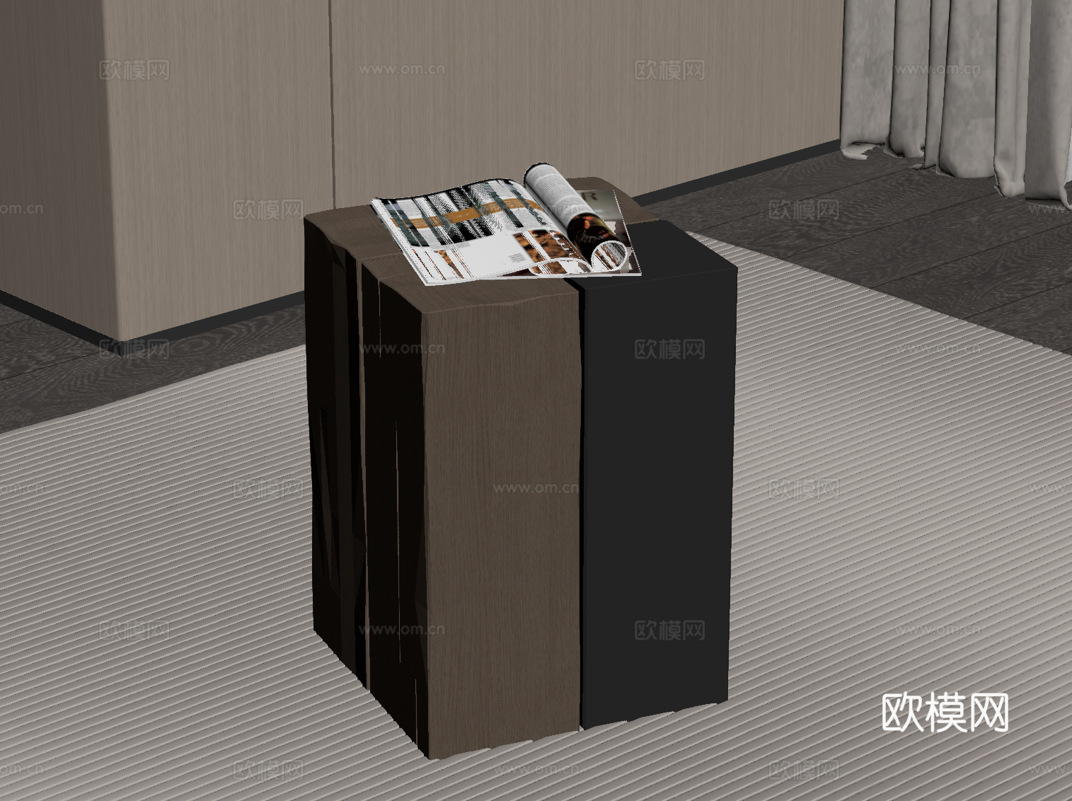 现代意式边几 实木边几su模型