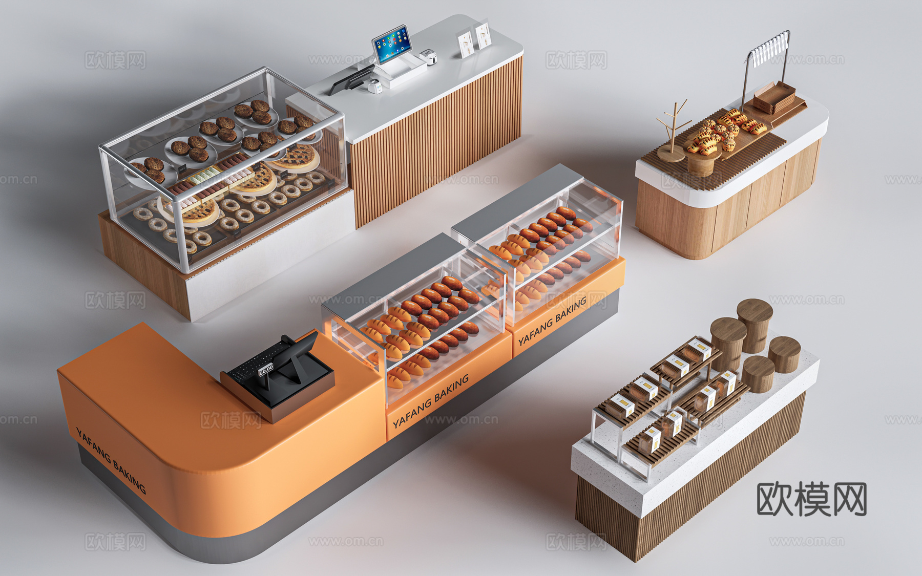 现代咖啡吧台 甜品店货架 收银台 服务台su模型