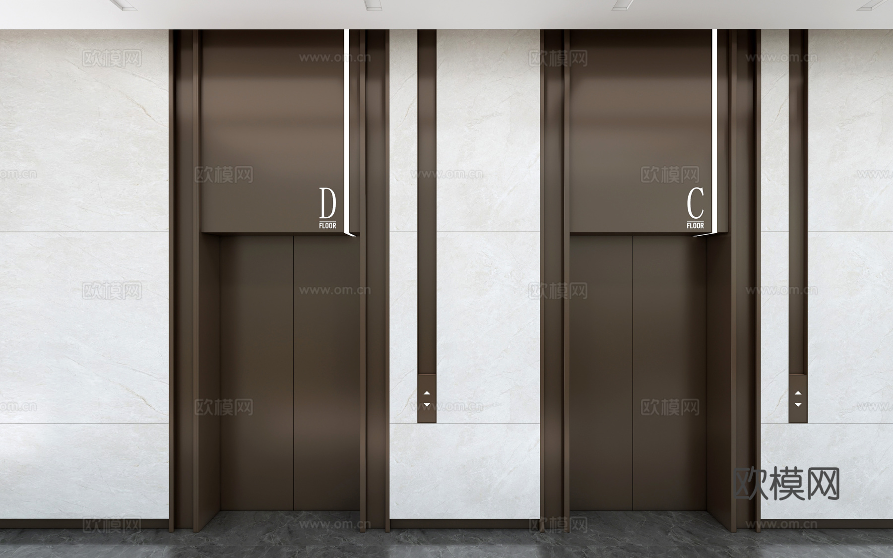 现代电梯厅 电梯门 电梯间su模型