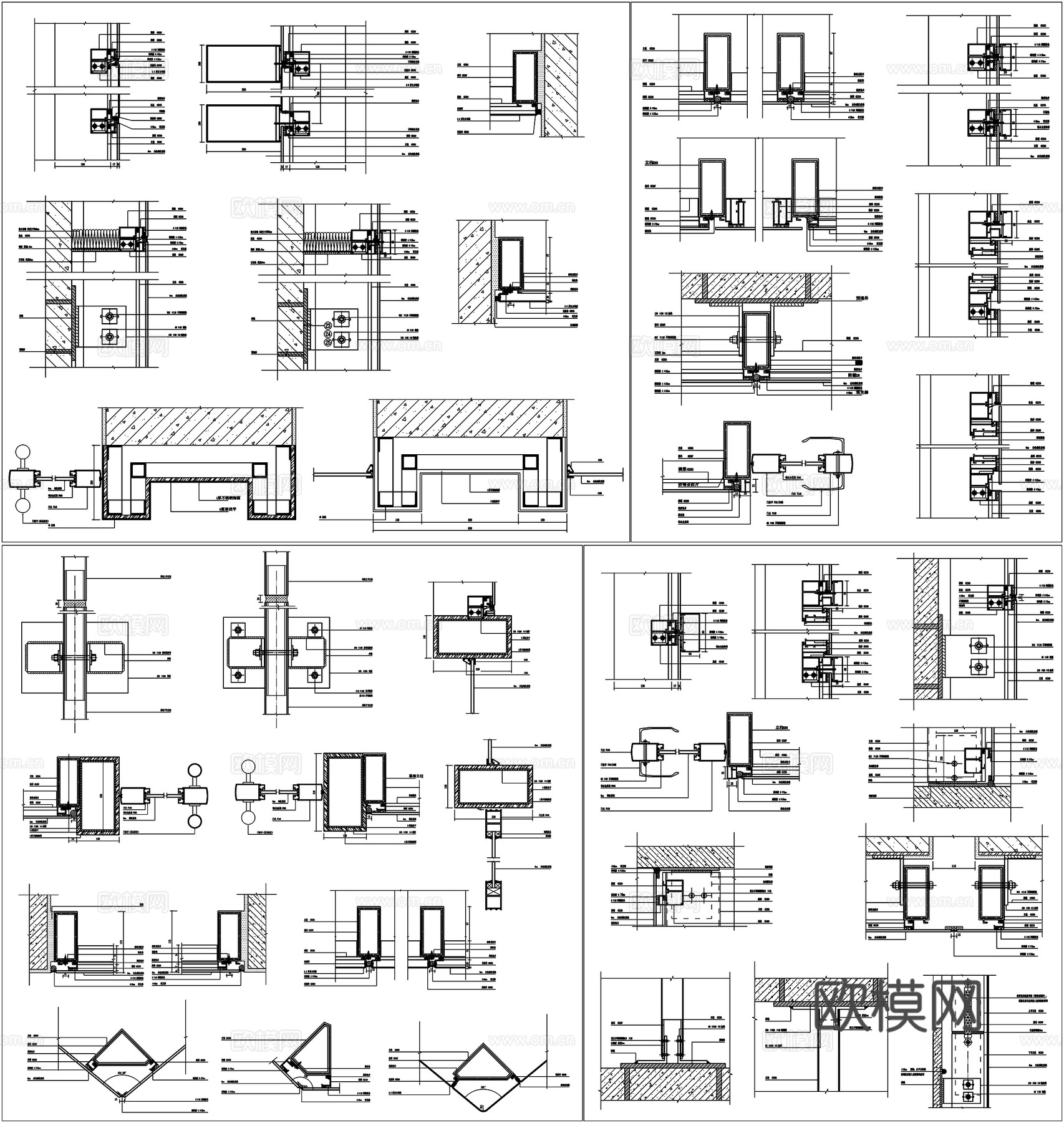 吊挂式玻璃幕墙挂钩式幕墙明框幕墙玻璃排窗剖面详图节点CAD素cad施工图