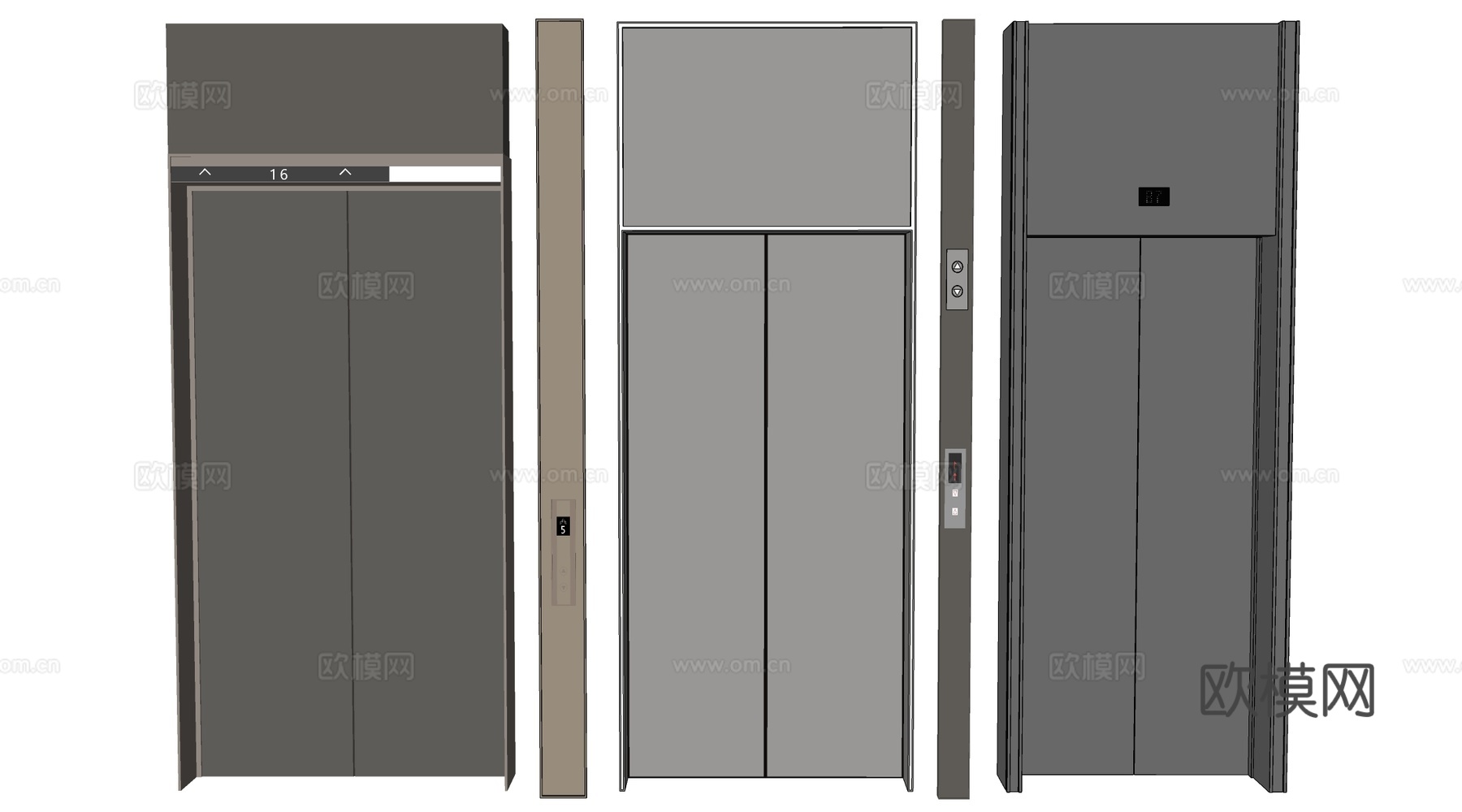 现代电梯厅 电梯门 电梯间su模型