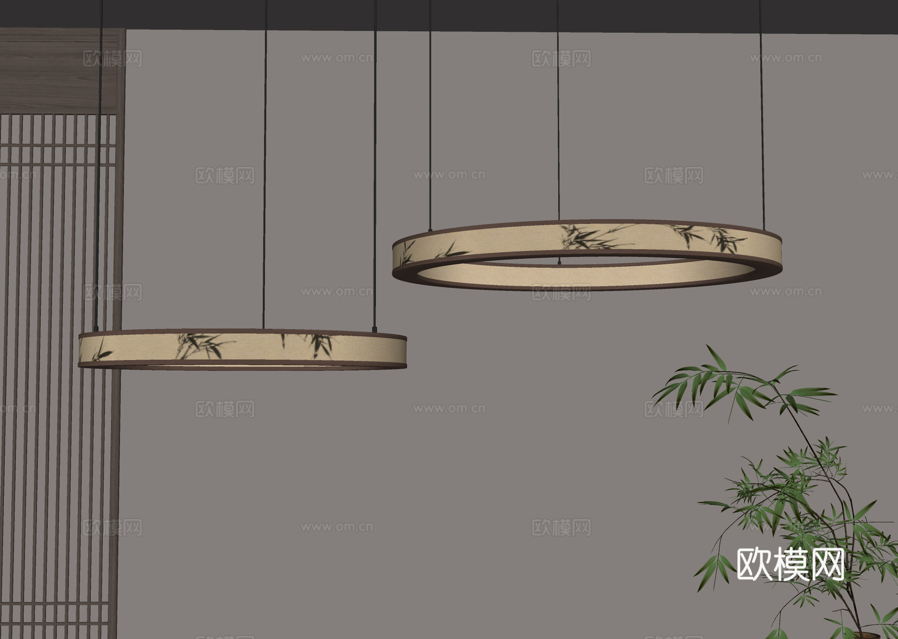 新中式吊灯su模型