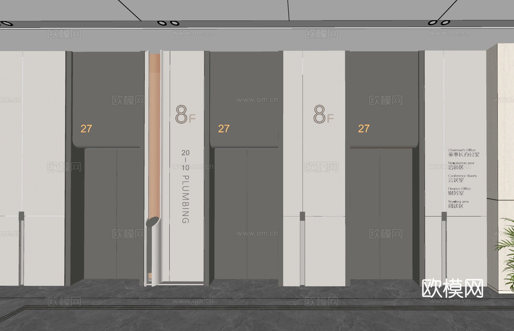 现代电梯厅 电梯门 电梯间su模型