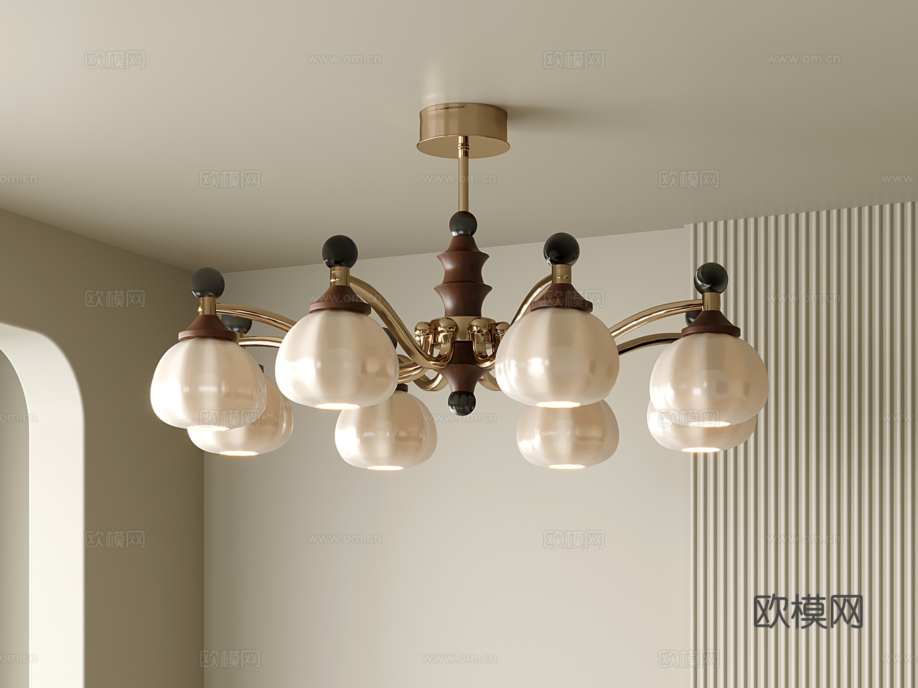 中古客厅吊灯 复古吊灯su模型
