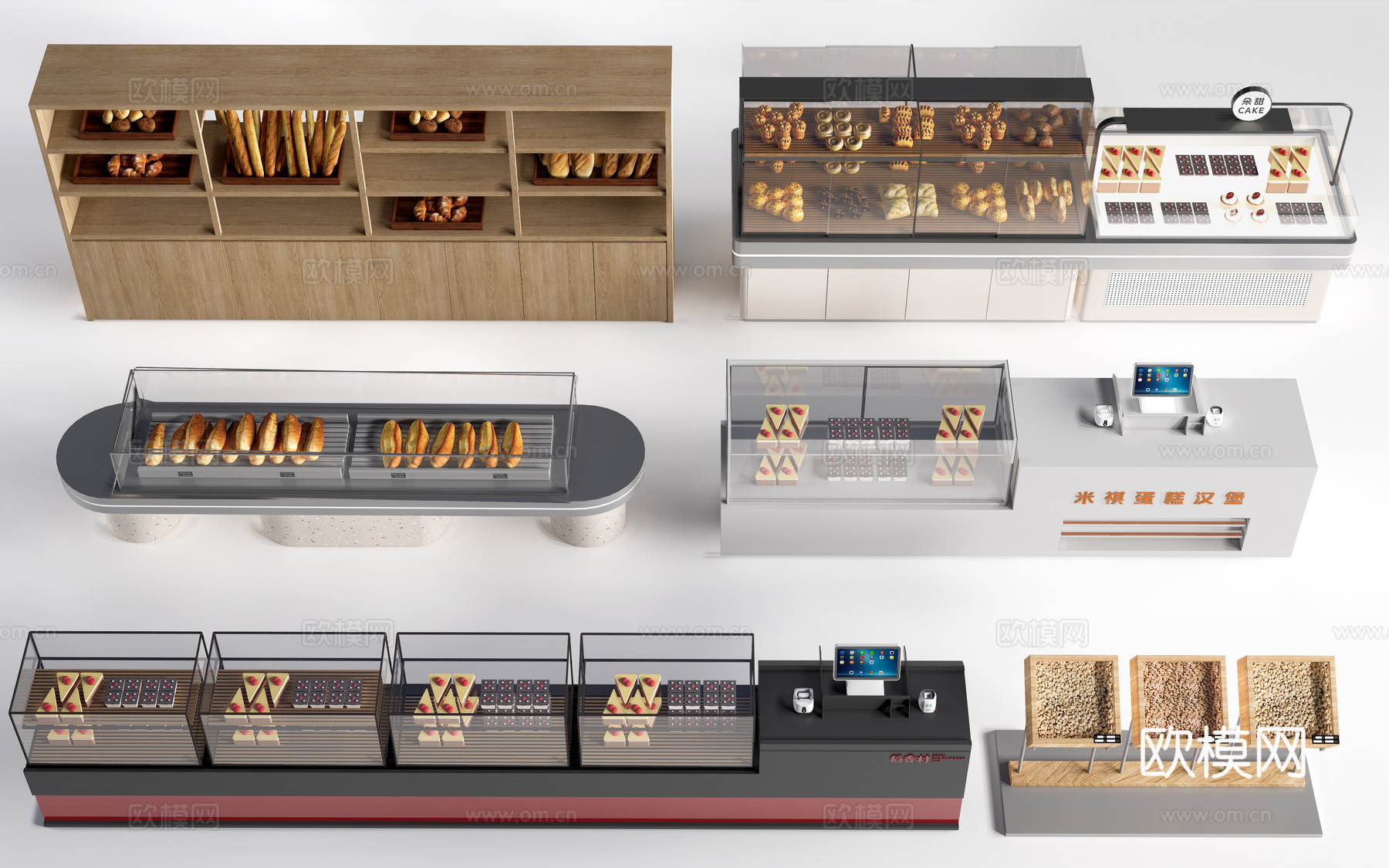 现代咖啡吧台 甜品店货架 收银台 服务台su模型