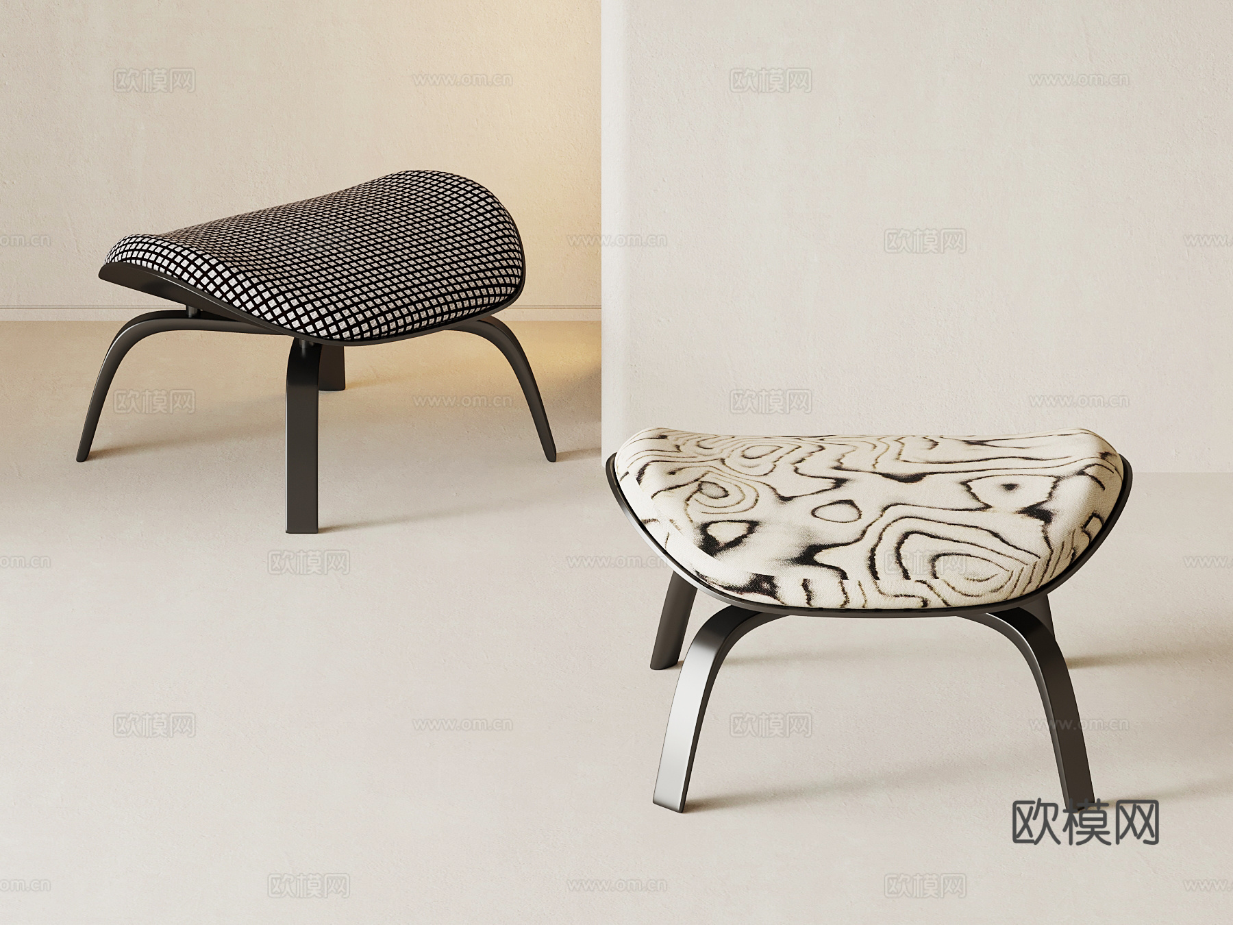 现代意式沙发凳 换鞋凳su模型