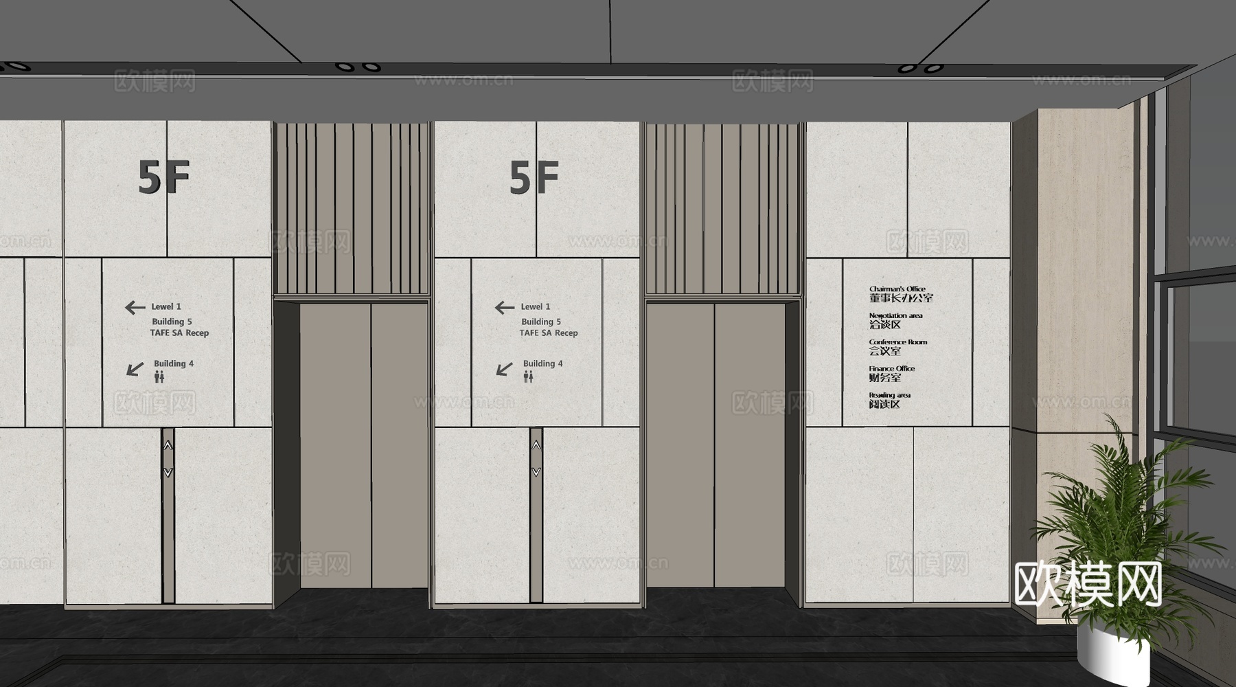 现代电梯厅 电梯门 电梯间su模型