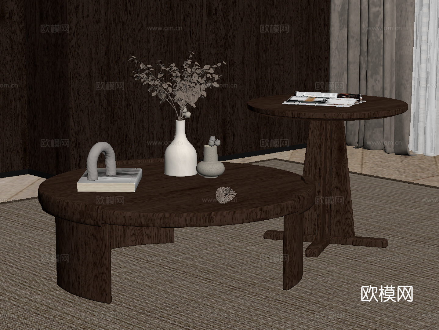 新中式茶几su模型