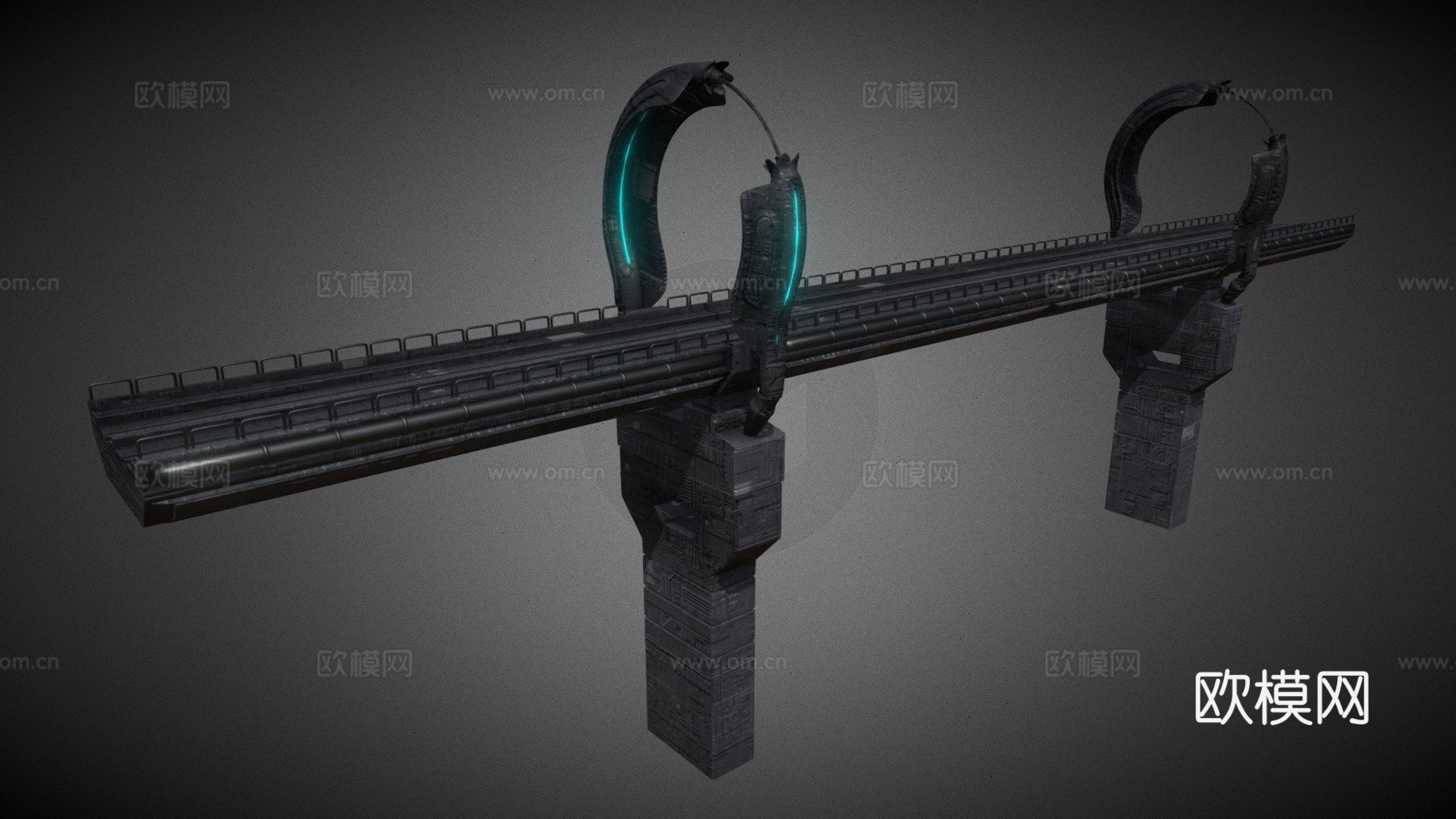 科幻有轨电车火车桥3d模型下载（渲染图1）