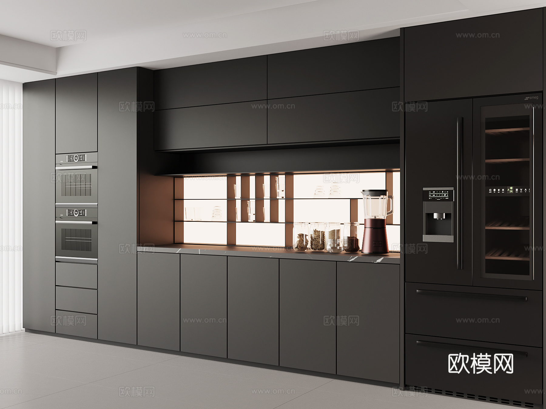 现代意式酒柜 餐边柜su模型