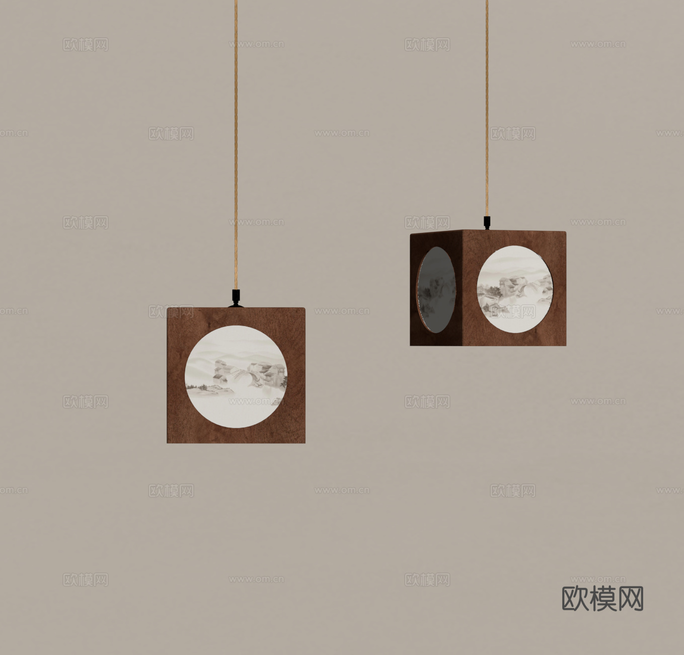 新中式中古吊灯 床头小吊灯 餐厅吊灯su模型