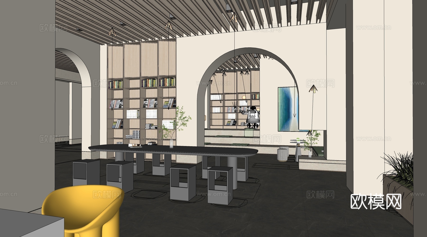 现代架空层游乐区 架空层活动区 小区架空层休闲区su模型