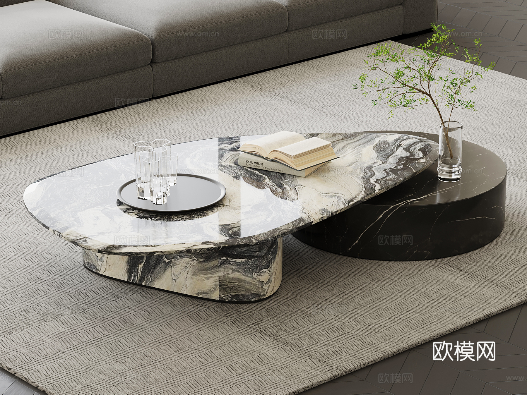 现代意式茶几 大理石茶几su模型