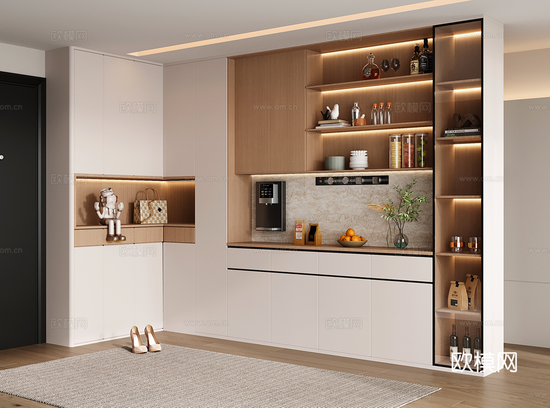现代酒柜鞋柜一体柜 拐角鞋柜酒柜 鞋柜 酒柜su模型