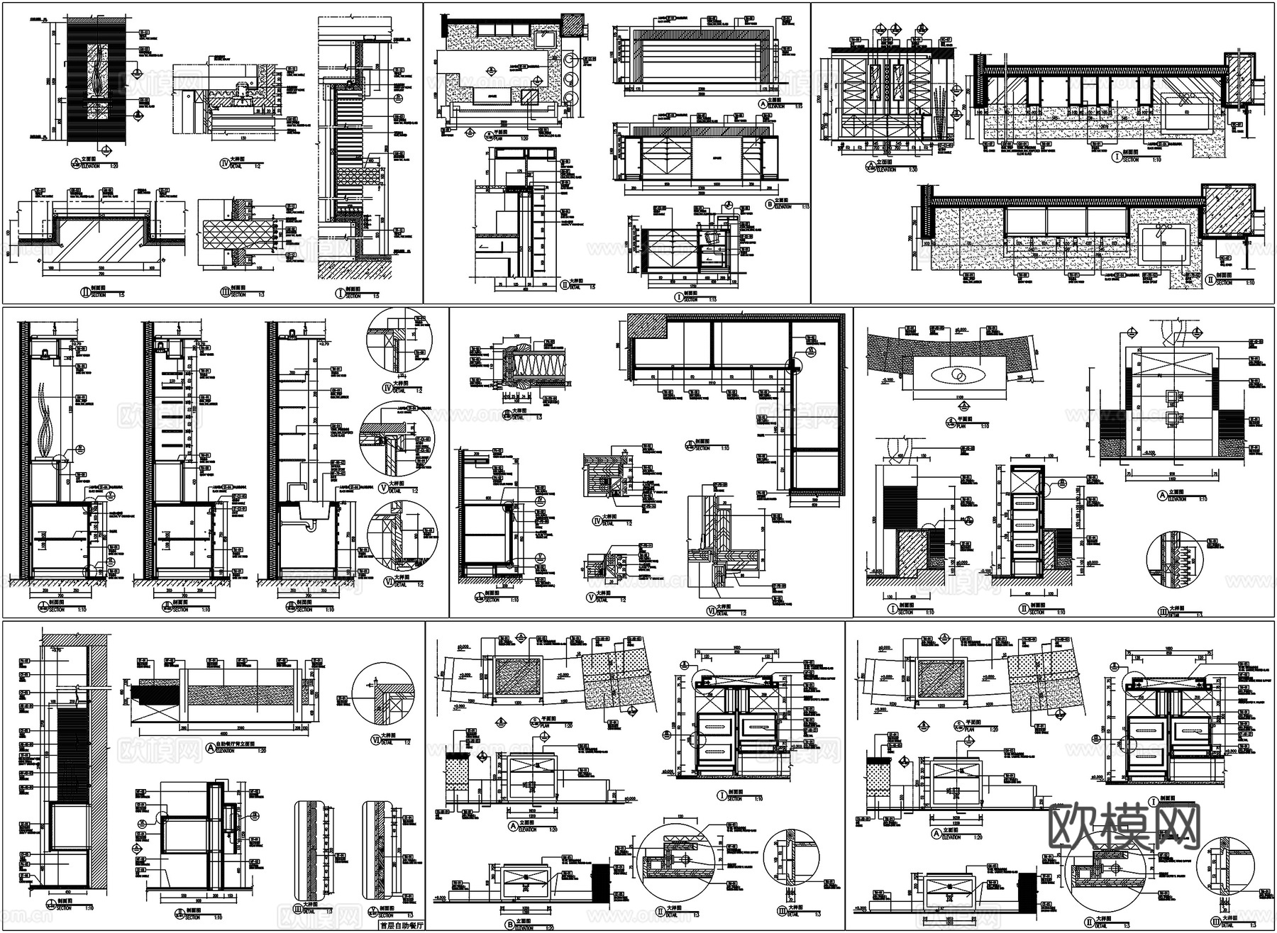 酒店柜子吧台服务台接待台客房柜电视柜节点大样图CAD素材图库cad施工图